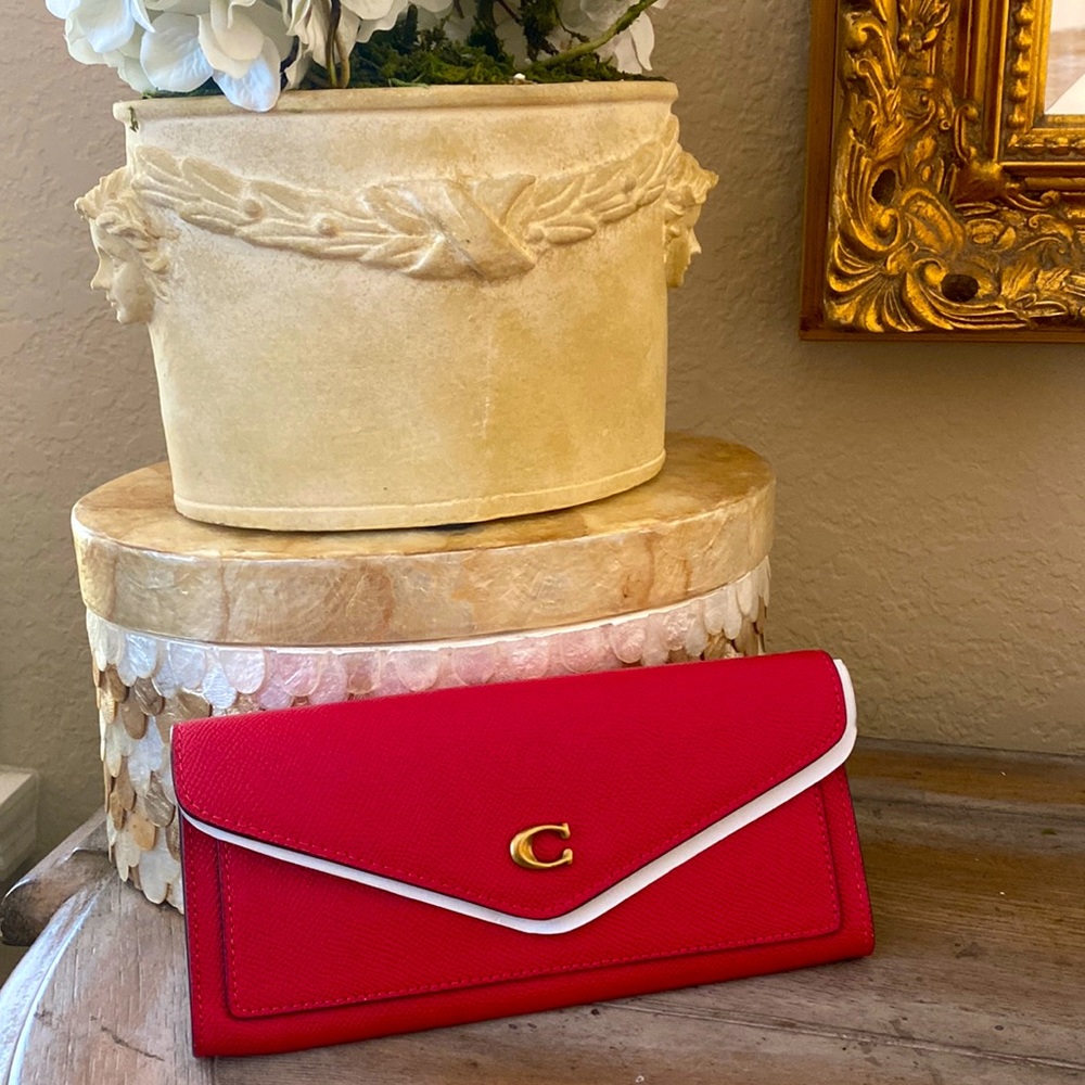 Coach Wyn Soft Crossgrain Leather Wallet red candy apple